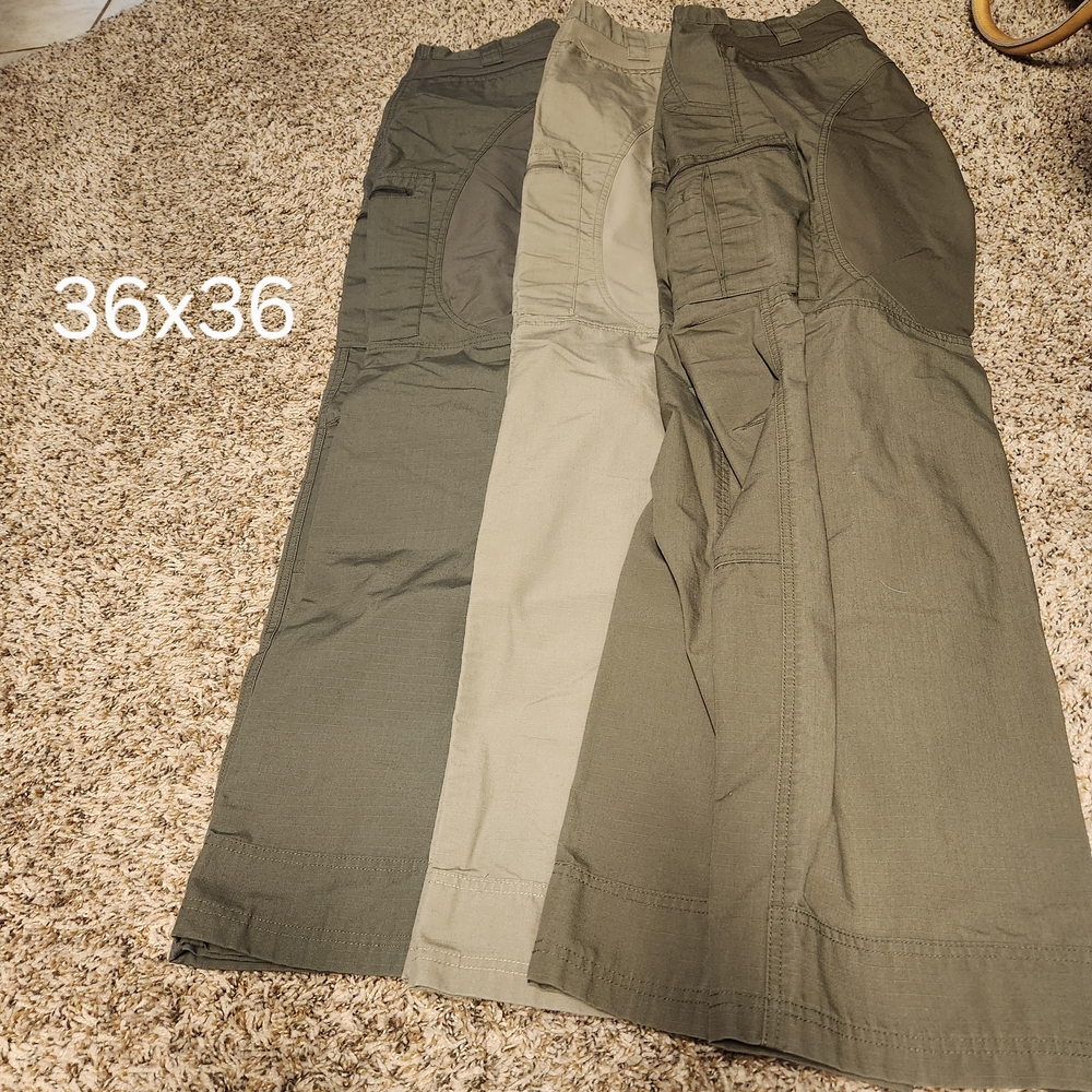 LAPG Men's Cargo Pants in Green, Tan and Gray.